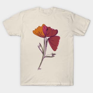 3 poppies & 1 face - muted browns and orange T-Shirt